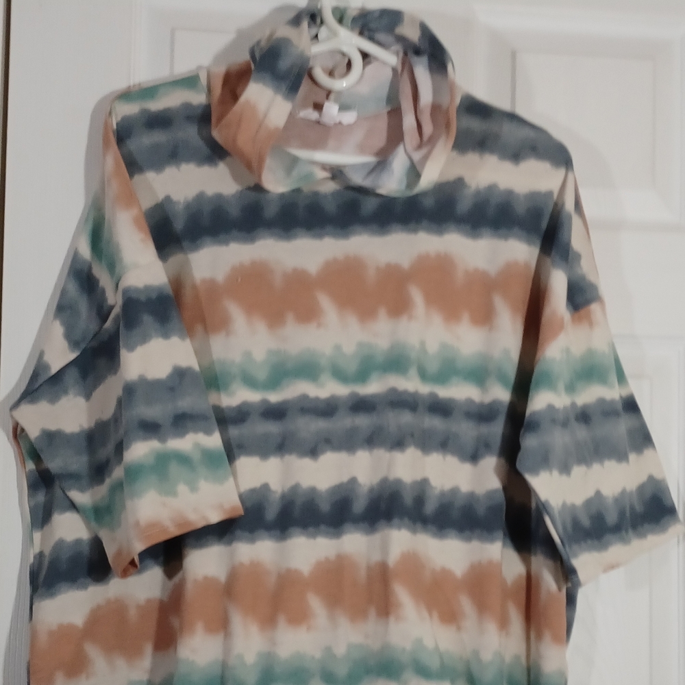 EXCLUSIVE ONE Tye Dye Hoodie Size 2X short sleeve blue green tan pullover